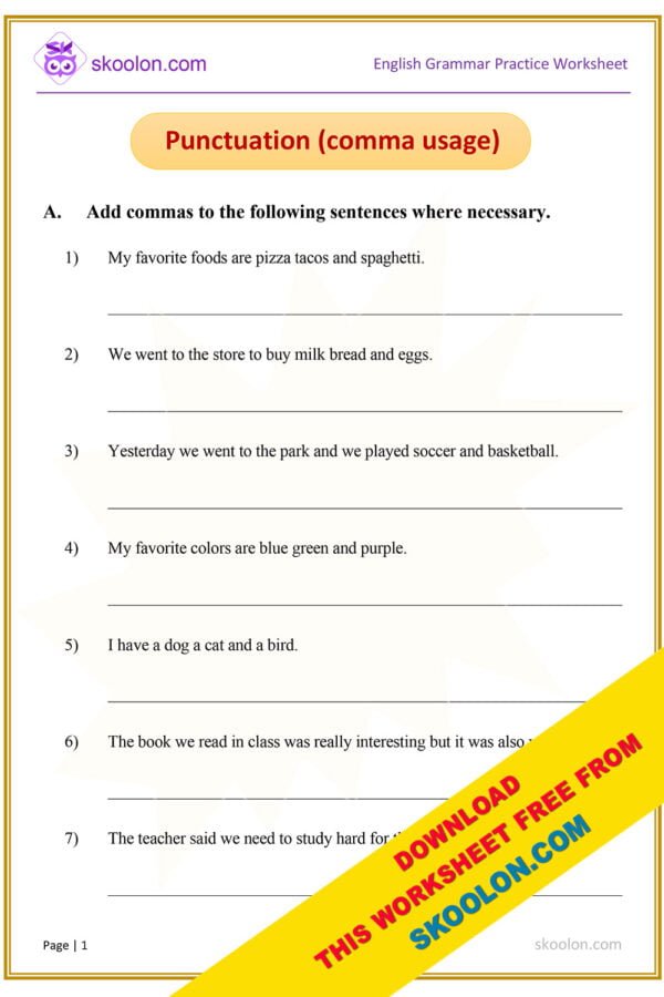 English Punctuation worksheet for Grade 5