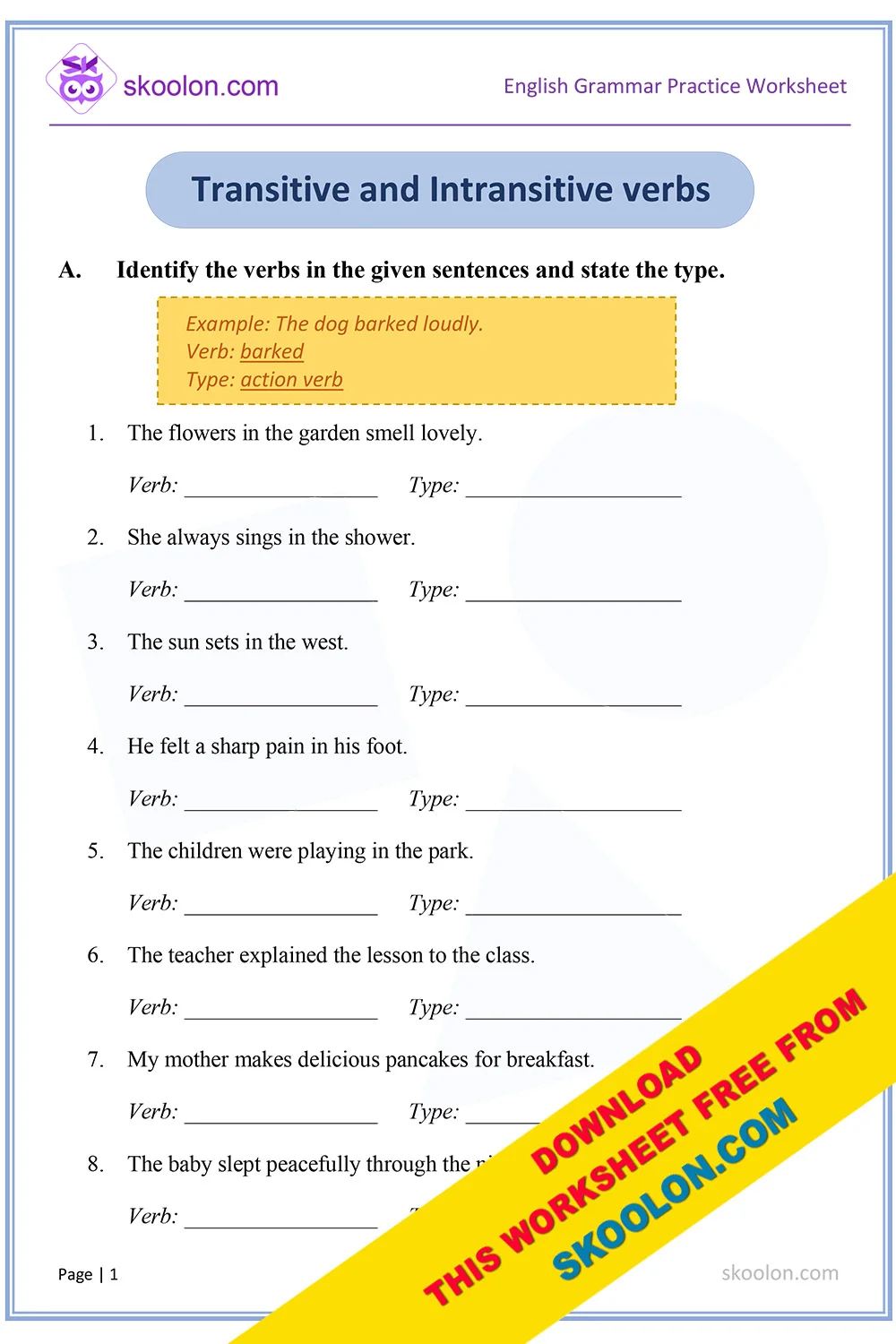 Transitive and Intransitive Verbs 20   skoolon.com