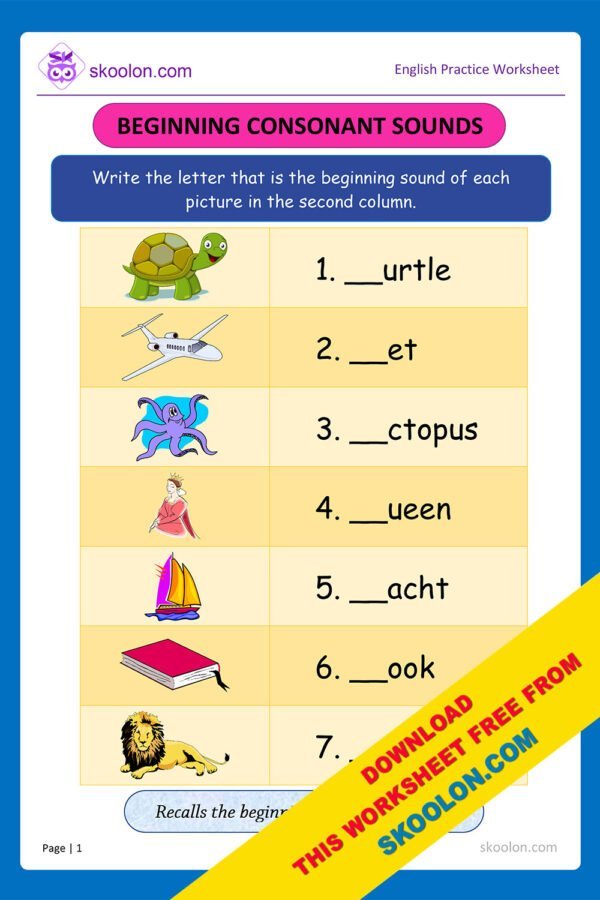 English Consonant Sounds of Beginning Letter for Kindergarten