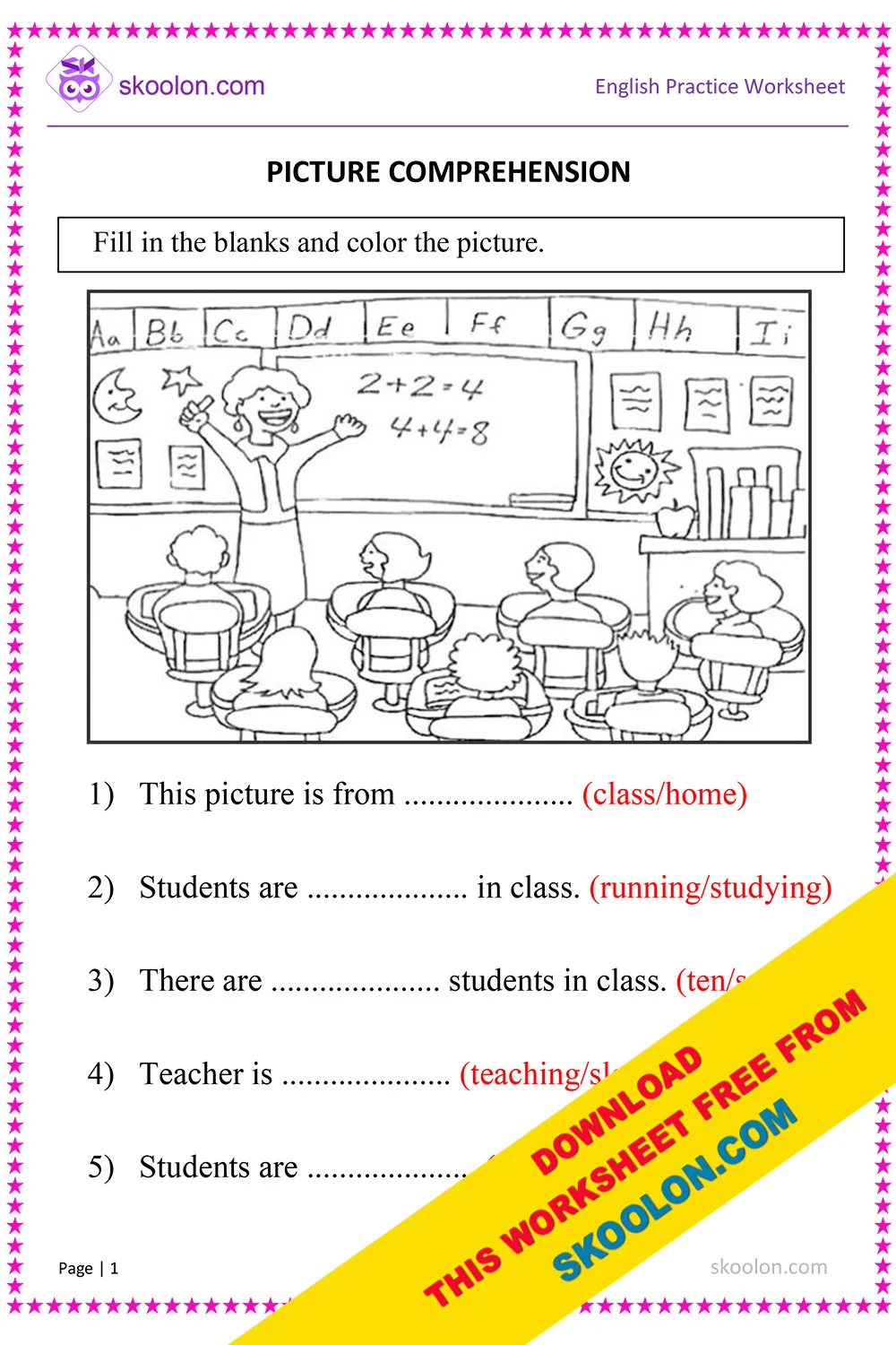 Picture Comprehension Worksheet for Grade 1