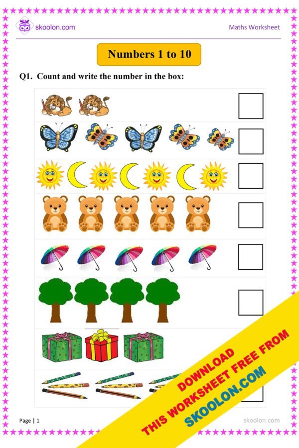 Numbers 1 to 10 Worksheet for Kindergarten