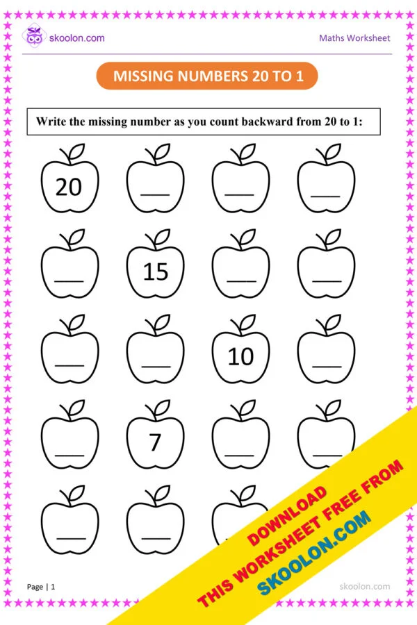 Numbers 1 to 20 Worksheet for Kindergarten