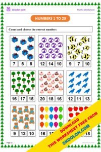 Count and Match Numbers 1 to 20 Worksheet for KG - skoolon.com