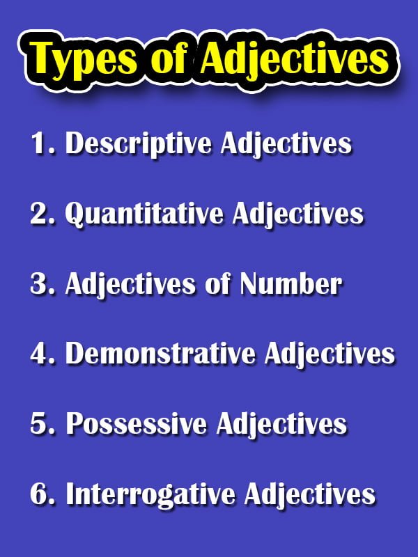 Types of Adjectives with Examples