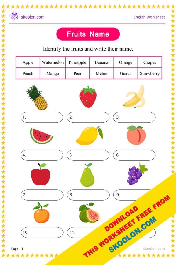 Fruits Name Worksheet - Skoolon.com