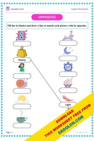 Opposites Worksheet with pictures for Class 1