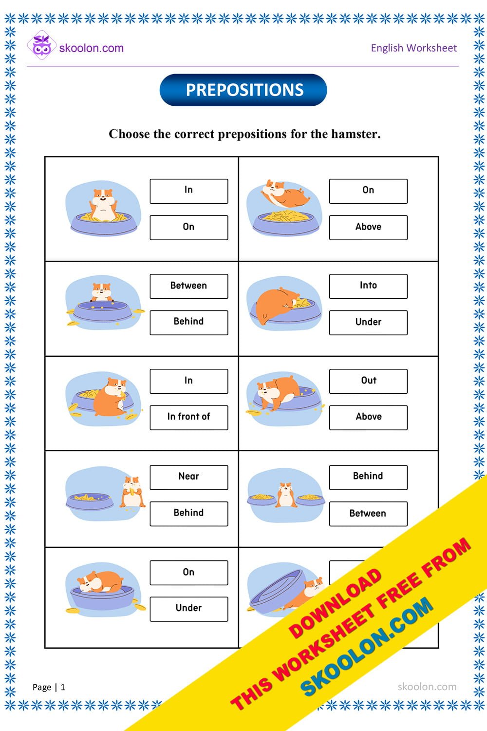 English Grammar Worksheets For Grade 4 Prepositions