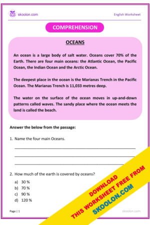 Comprehension worksheet for Grade 3
