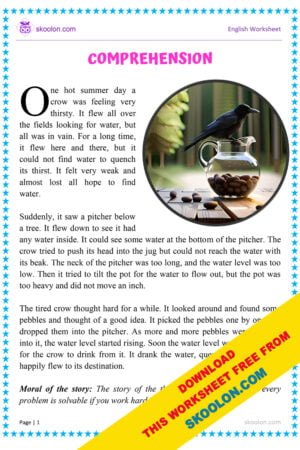 The Crow and The Pitcher Comprehension Worksheet