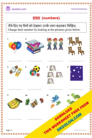 Hindi Vachan Worksheet with answers