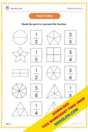 Math Fractions Worksheet for Grade 3 to 5