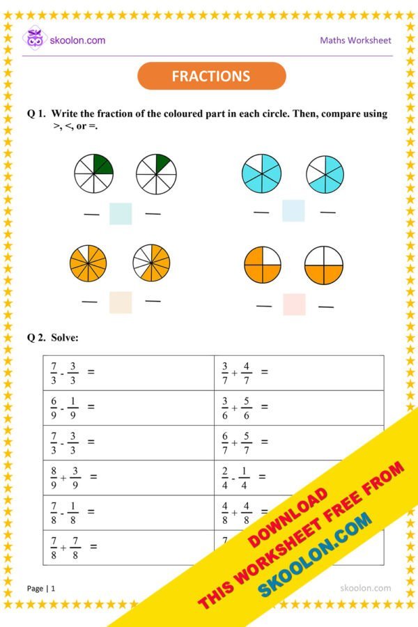 Math Fraction Worksheet-3 - skoolon.com