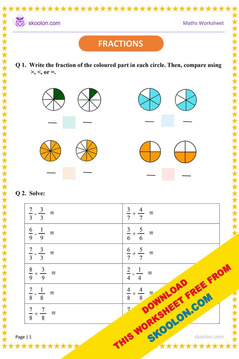 Math Fraction Worksheet-3 - skoolon.com