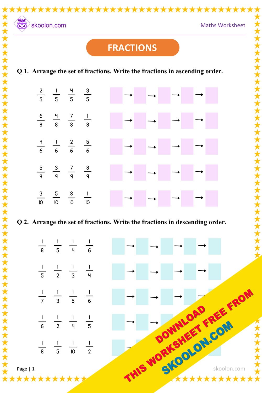 Math Fraction Worksheet-4 - skoolon.com