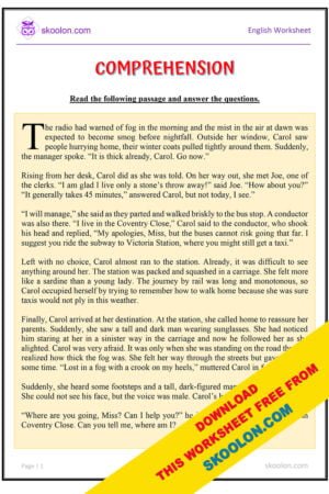 English Comprehension Worksheet for Grade 4 and Grade 5