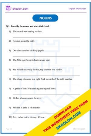 English Grammar Nouns worksheet for Grade 3 to Grade 5