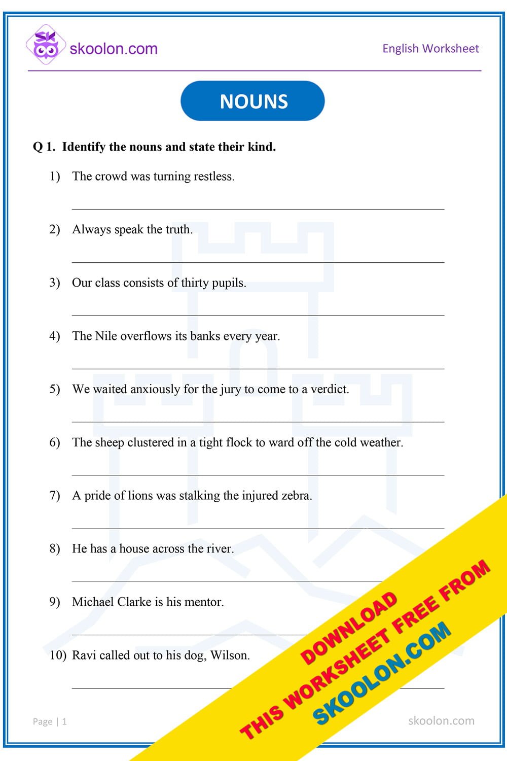 Noun And Its Kind Worksheet For Class 4