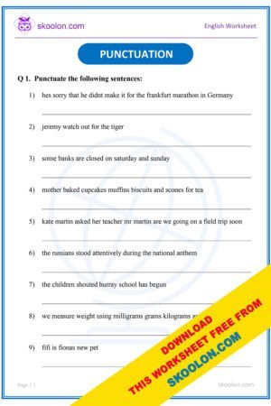 Punctuation Worksheet in English for Grade 4 and Grade 5