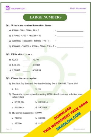 Large Numbers Class 4 Worksheet