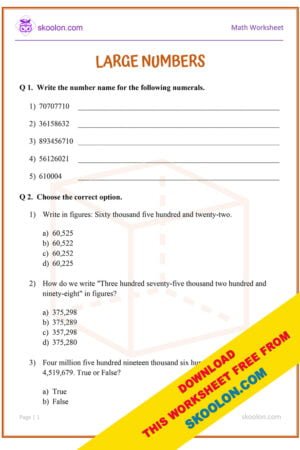 Large Numbers Worksheet For Class 5 Archives - Skoolon.com