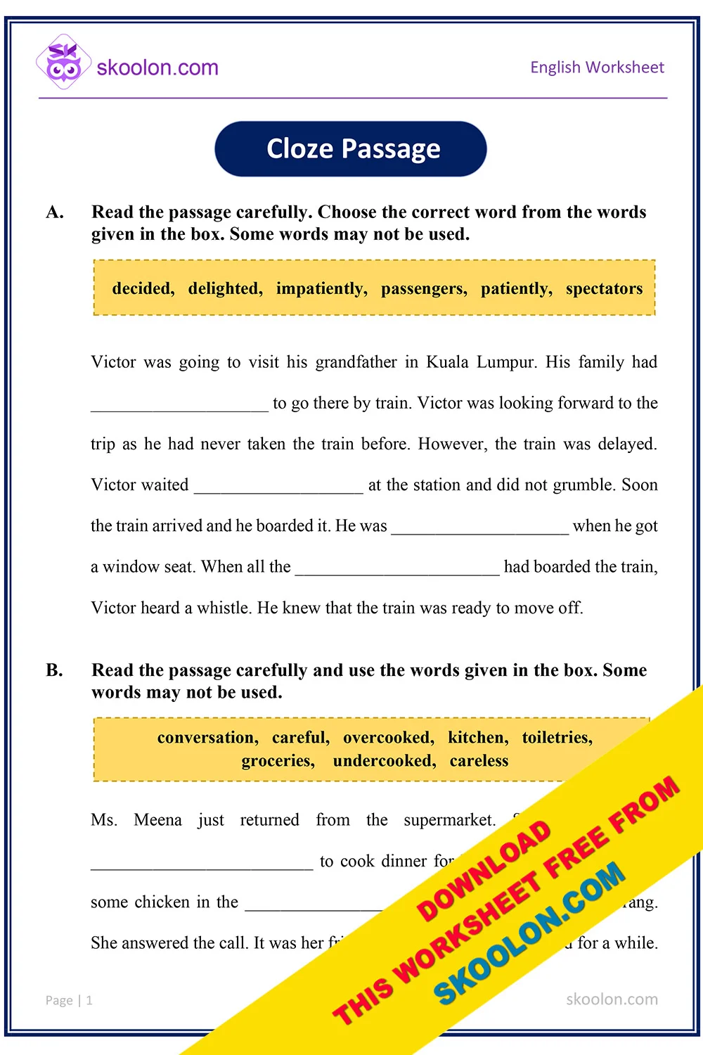 Cloze Worksheet Connections To Country Cloze Passage Worksheet – Top