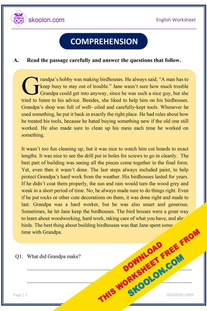 English Comprehension grade 5 - skoolon.com