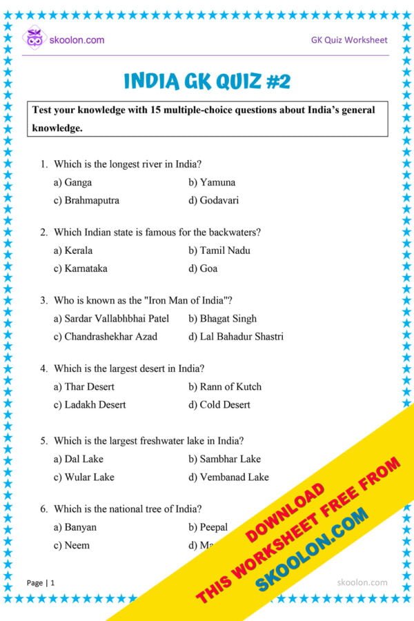 India GK Quiz 2 Skoolon