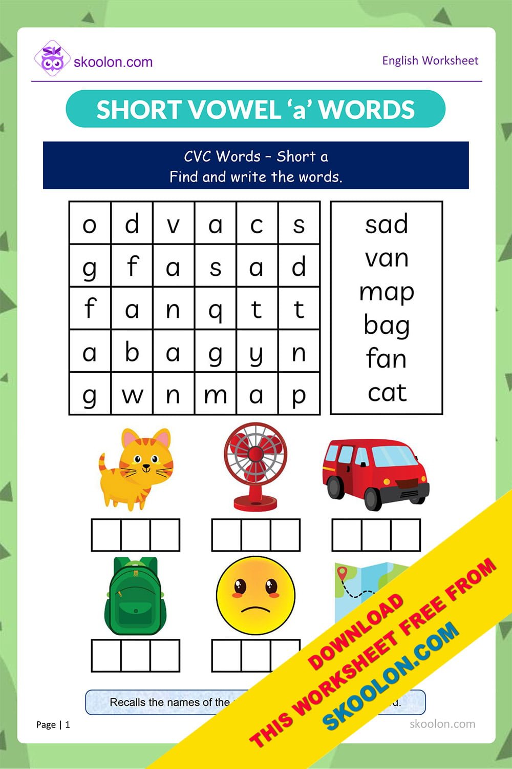 CVC Words Worksheet Skoolon