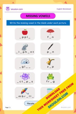 English Missing Vowels Worksheet