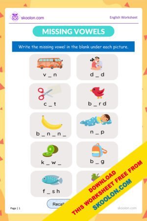 English Missing Vowels Worksheet