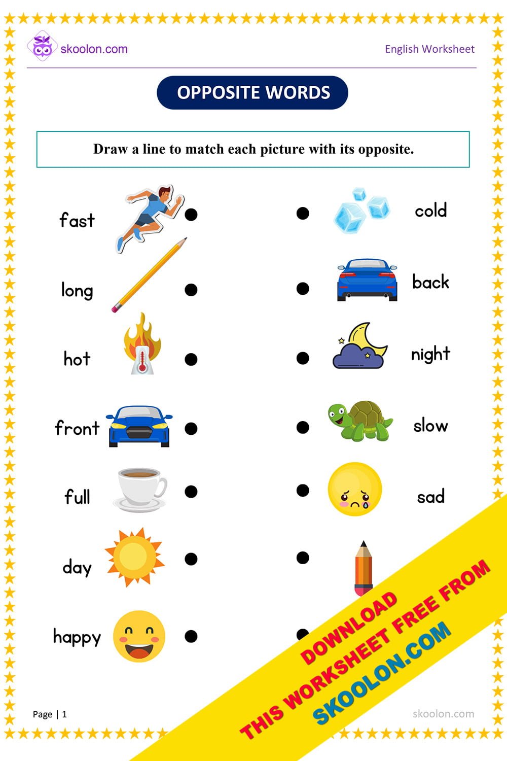 Opposite Words Worksheet For Class 3 With Answers