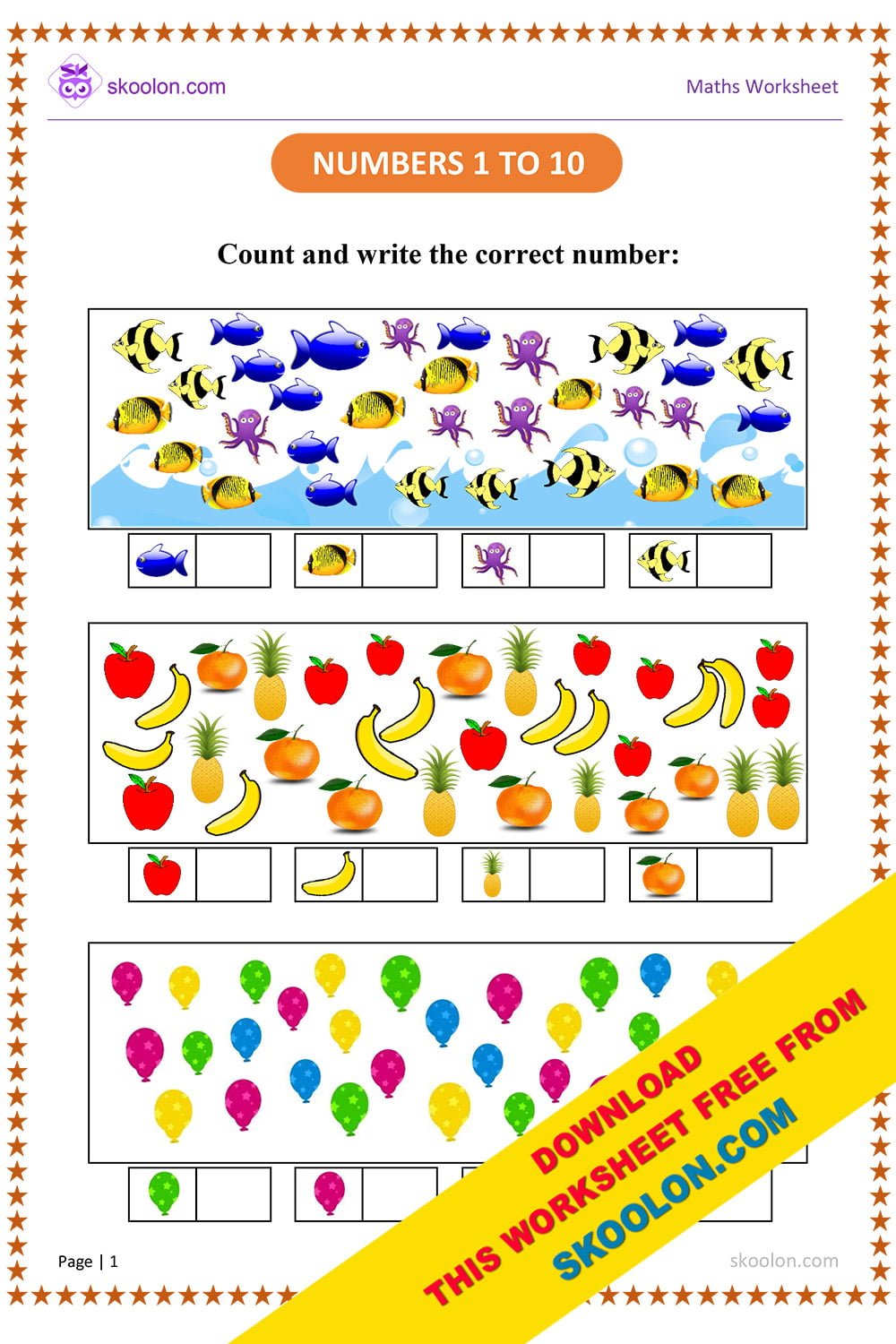 Count And Write Worksheet 1-10 - Skoolon.com