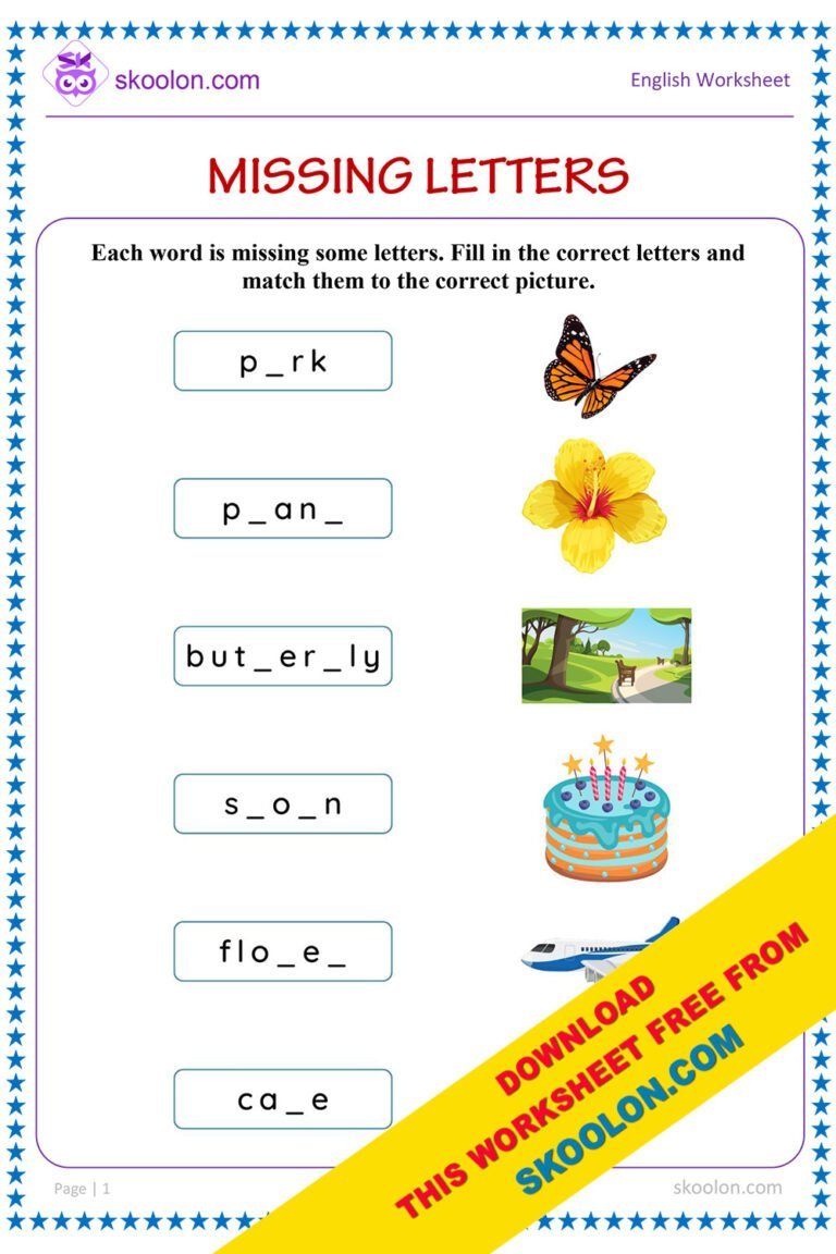 Missing Letters Worksheet 1 