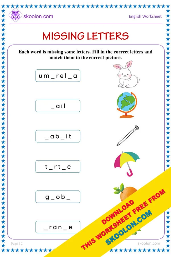 Missing Letters Worksheet