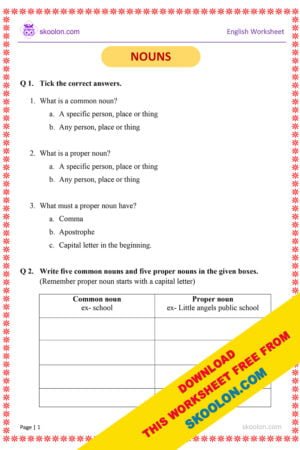 Common Noun and Proper Noun Worksheet for Grade 1