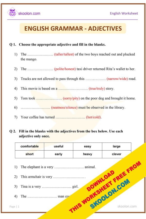 Adjectives worksheet, Adjectives in English, Adjectives in English grammar, Adjectives worksheet for grade 2, Adjectives worksheet for grade 3, Adjectives worksheet for class 2, Adjectives worksheet for class 3, Adjectives for Grade 2, Adjectives for Grade 3, English Grammar Worksheets, Grammar worksheet for Grade 2, Grammar worksheet for Grade 3, English grammar for class 2, Describing words worksheet