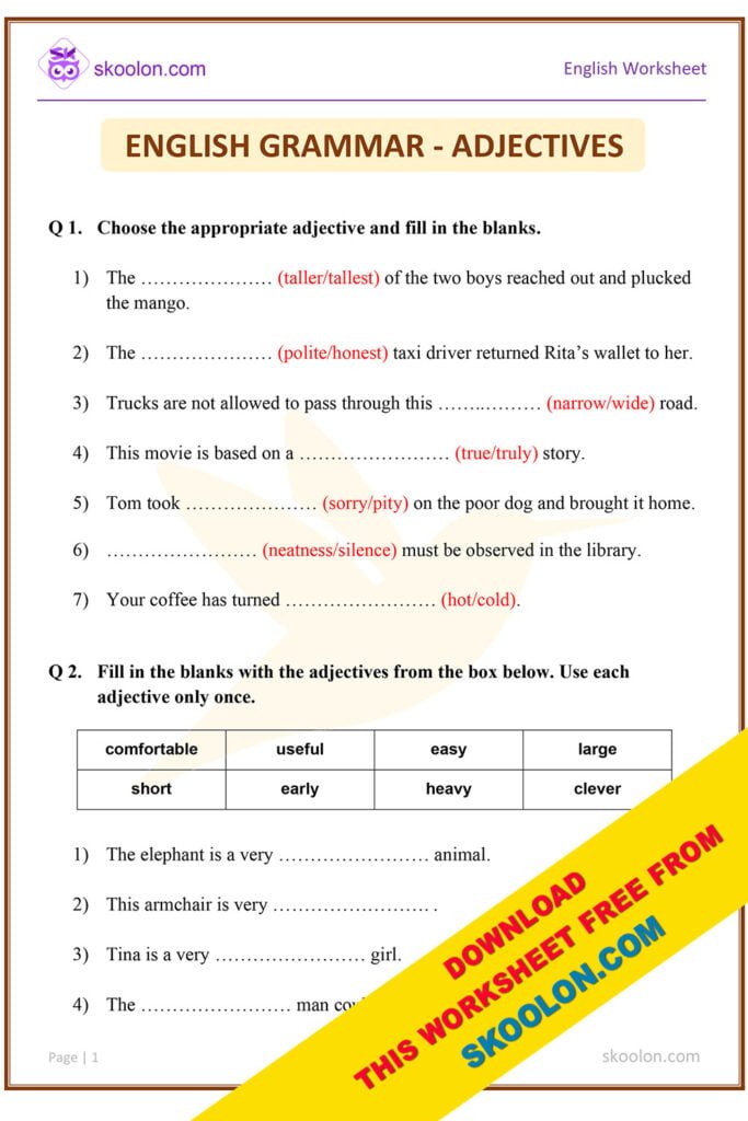 English Grammar Adjectives-12 - Skoolon.com