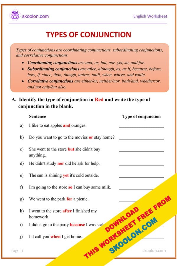 Online Worksheet On Conjunctions