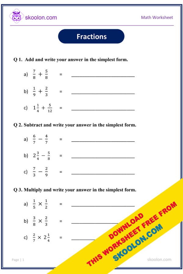 Fraction Worksheets for Grade 4 and Grade 5