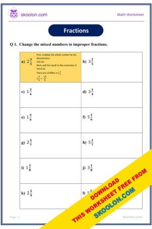 Improper Fractions Worksheet for Grade 4