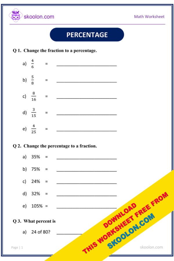 Percentage Worksheet for Grade 5 and Grade 6