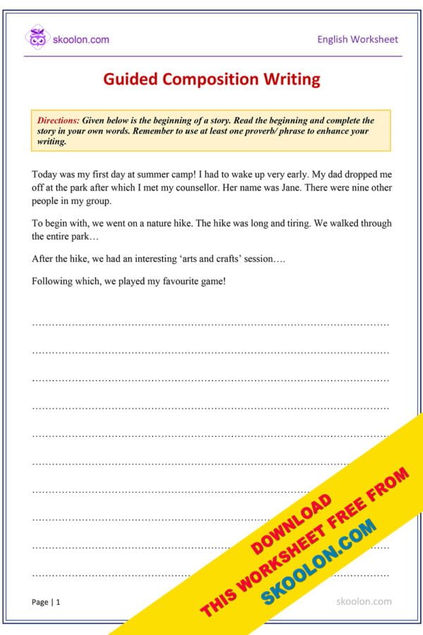 Guided Composition Writing Worksheet for Grade 6