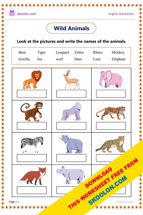 Wild Animals Worksheet - skoolon.com