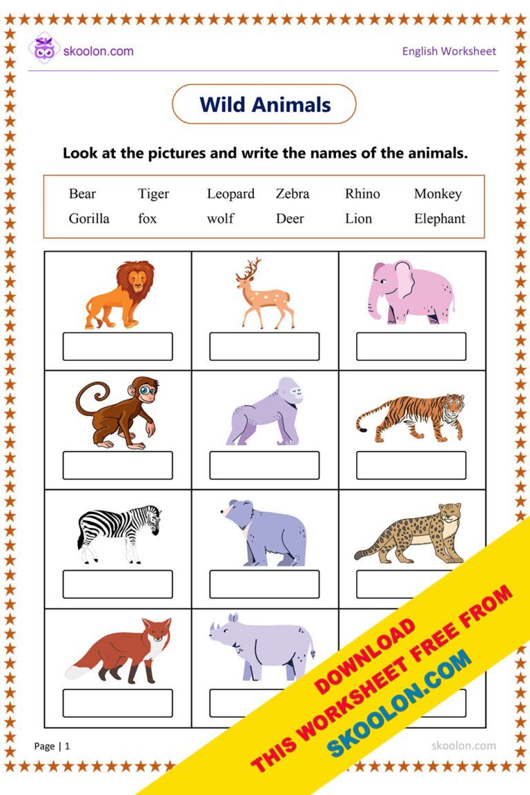 Wild Animals Worksheet - skoolon.com