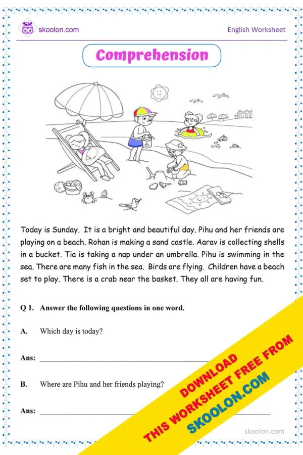 Comprehension for Grade 1 | English Comprehension Worksheet