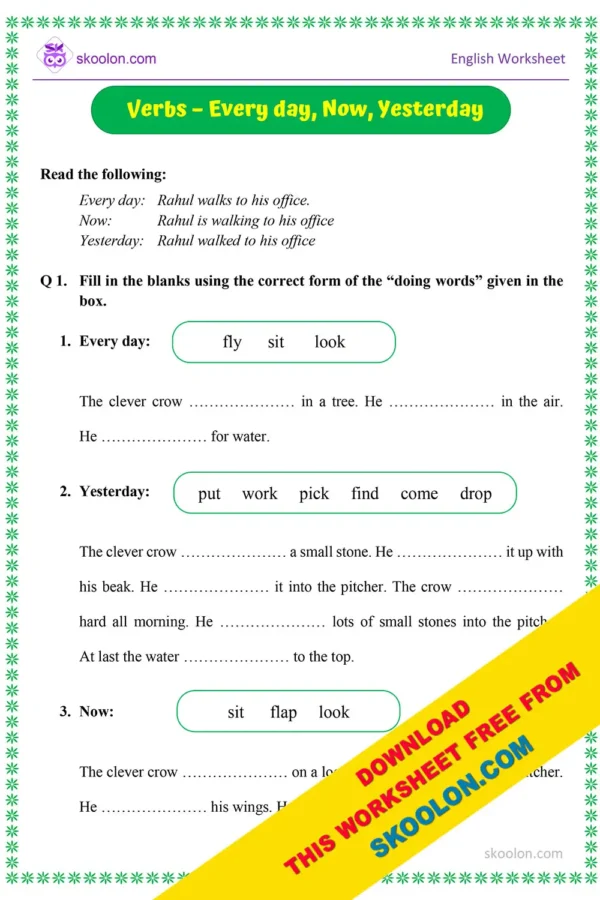 English Grammar Worksheet | Verbs Worksheet | Action Words Worksheet