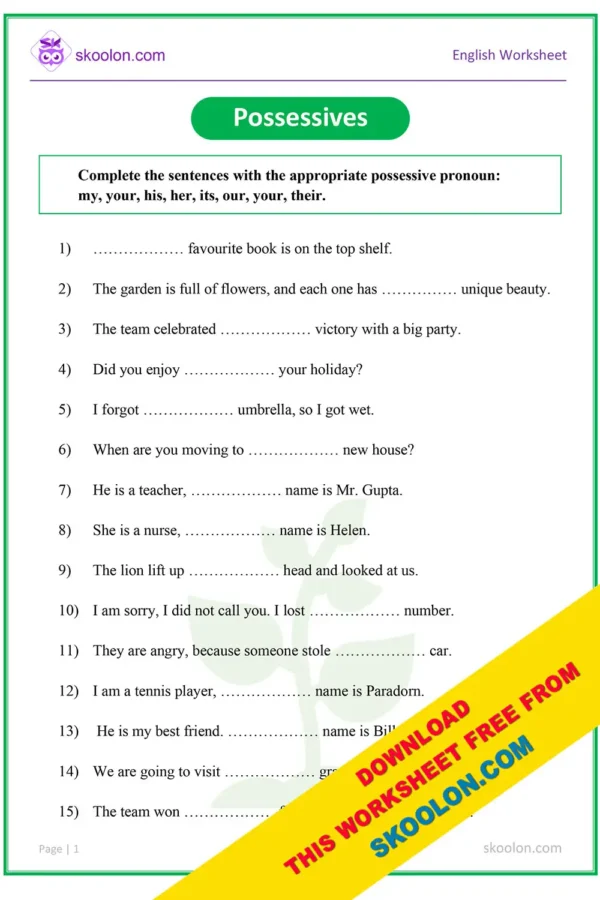 Possessive Pronouns worksheet | English Grammar Worksheet