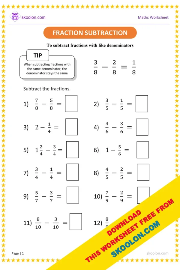 Fraction Worksheet for Grade 3 | Grade 4 Fraction Worksheet | Free math worksheets