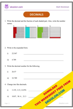 Decimals Worksheet for Grade 5