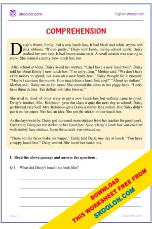 English Reading Comprehension for Grade 3 with questions | Comprehension Passage